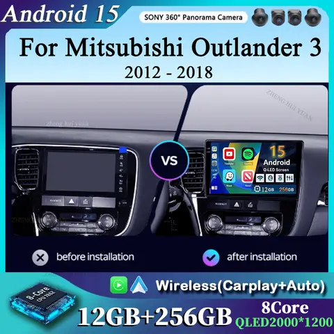For Mitsubishi Outlander 3 GF0W GG0W 2012 - 2018 Android 15 12+256GB 4G WIFI Car Radio Carplay Auto Multimedia Stereo Video WIFI