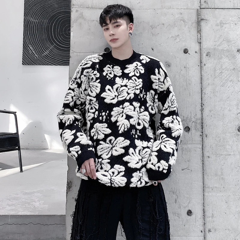 LUZHEN Flower Pattern Design Personality Trendy Knitted Pullover Spring New Men Fashion Elegant Street Tops Free Shipping LZ2009