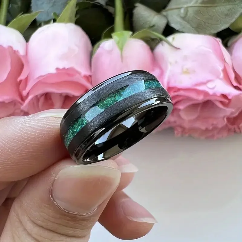 Galaxy Series Opal Turquoise Black Men's and Women's Tungsten Steel Rings, Engagement Rings, Jewelry Fashion Accessories