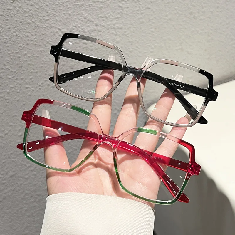 Fashion Square Eyeglasses Frame for Unisex Color Block Splicing Optical Glasses Lightweight Clear Lens Trendy Decorative Eyewear