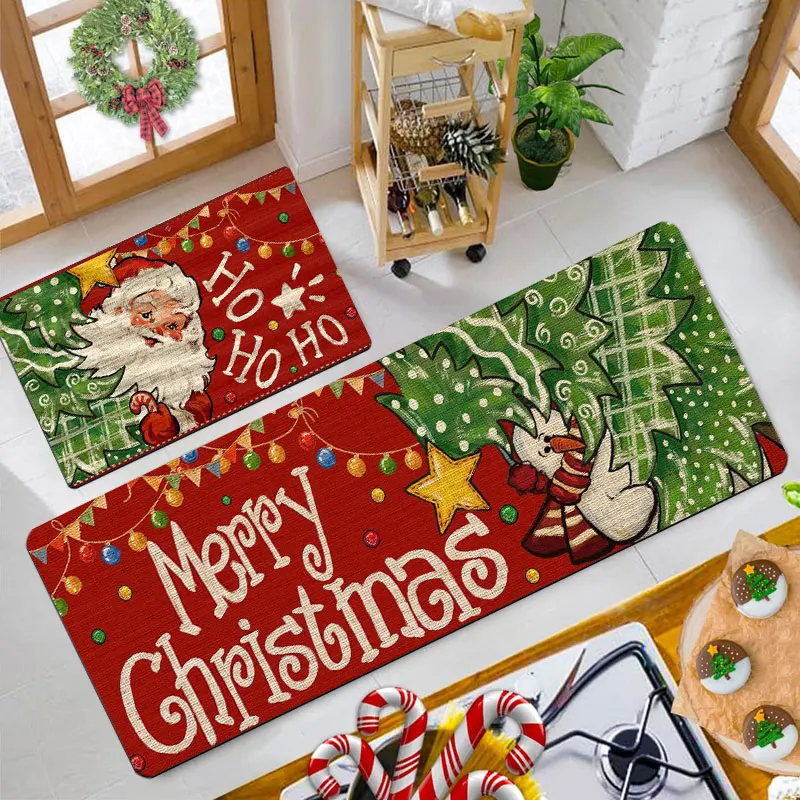 

Christmas kitchen rug, made of flannel, soft and comfortable, washable, suitable for bedroom and dining room