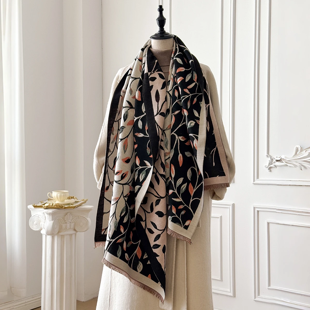 

Роскошный брендовый двусторонний жаккардовый шарф - имитация кашемира, теплая шаль из пашмины с бахромой, зимняя холодостойкая ветрозащитная заготовка