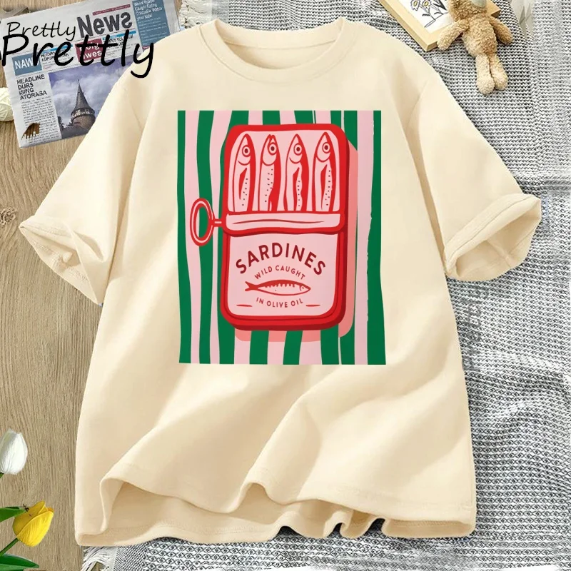 Camiseta de sardinas tendencia Italia amantes camiseta mujer hombre algodón manga corta Harajuku camiseta casual cuello redondo ropa de mujer