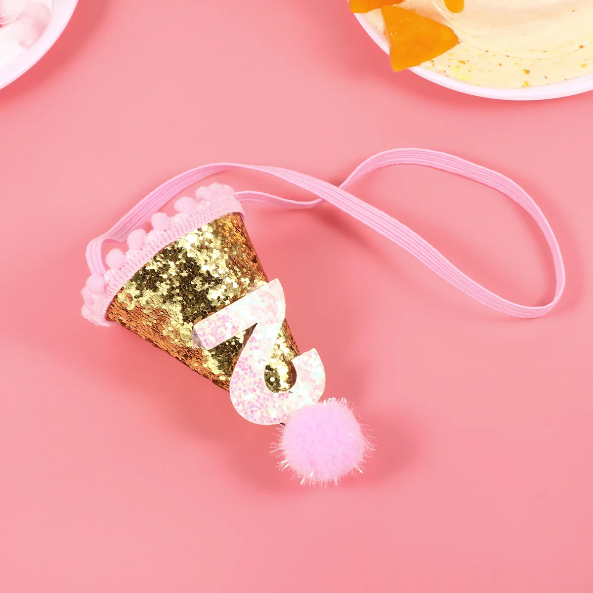 

1pc Baby Birthday Glitter Hair Accessories Kids Party Baby Birthday Hat Photo Props Ball Elastic Golden 3 Years Old Decorations