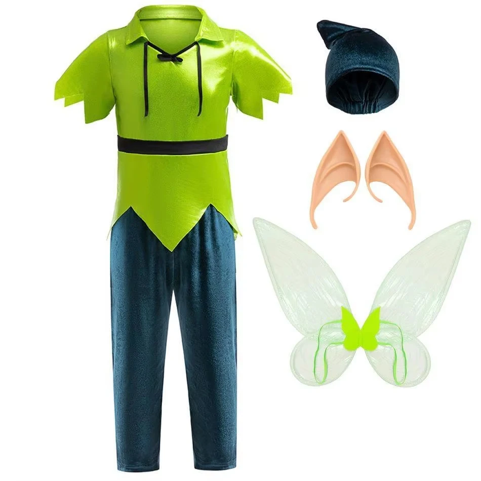 Peter Pan Same Two-piece Set Halloween Stage Performance Suit Children's Day Elf Cosplay suit Boy Carnival Costume with Wings