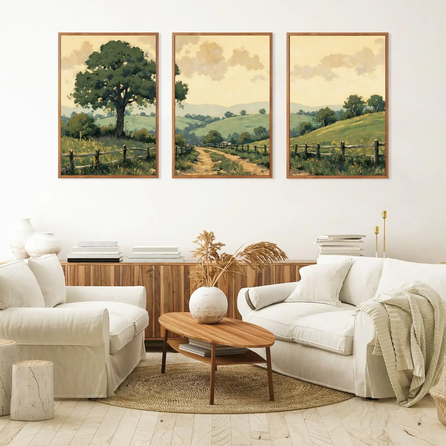 3PCS frameless decorative art print,3pcs Retro Rural Road Landscape Wall Art Forest Aesthetic Natural Canvas Wall Decoration Liv