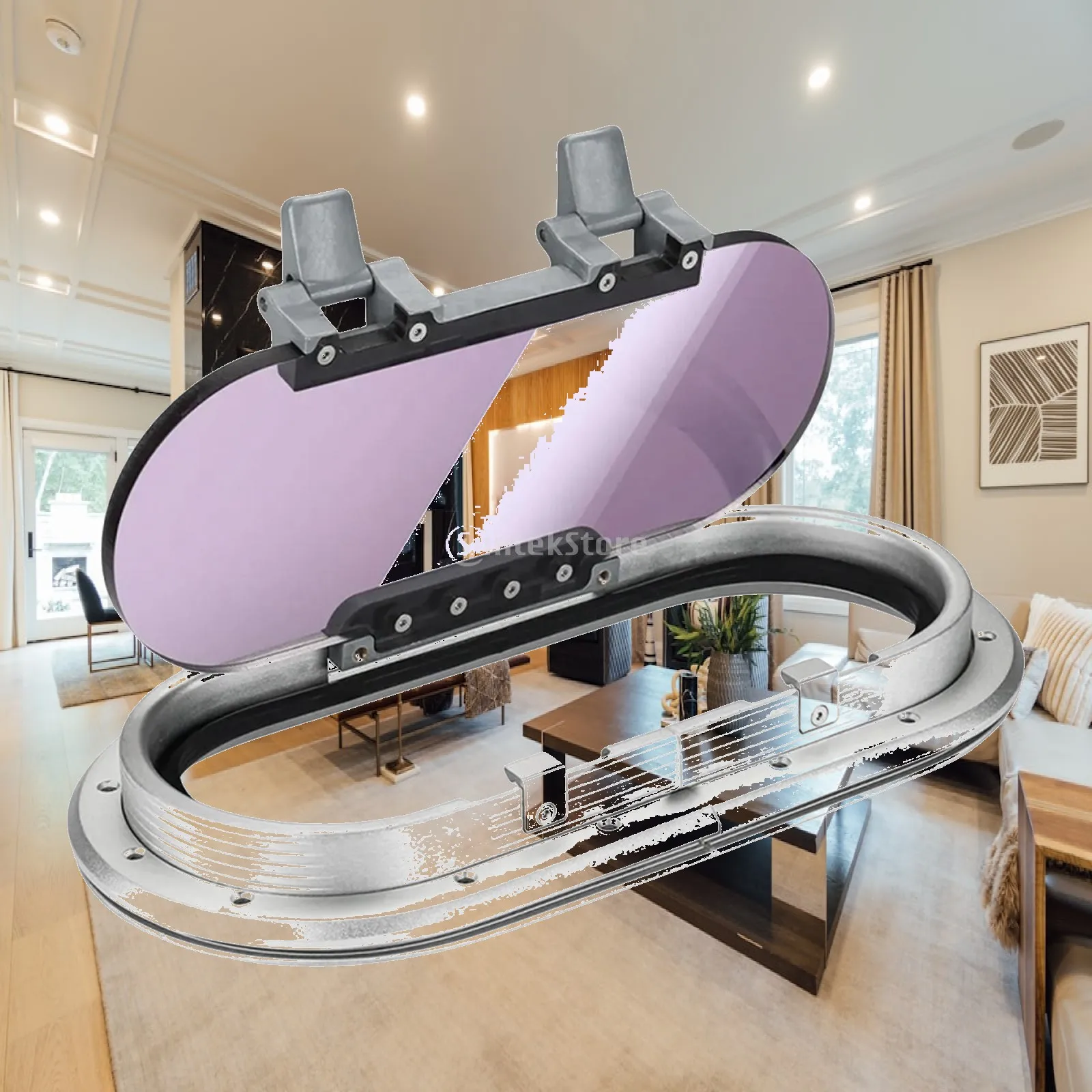 Elliptical Boat Window, Waterproof Aluminum, RV Roof Window Accessory,