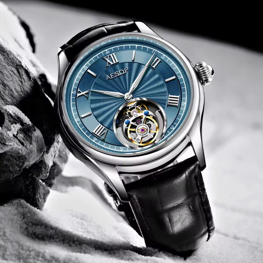 Механические часы AESOP Real Tourbillon, лимитированная серия, роскошные мужские часы с ручным заводом, кожаный ремешок и ремешок из нержавеющей стали.