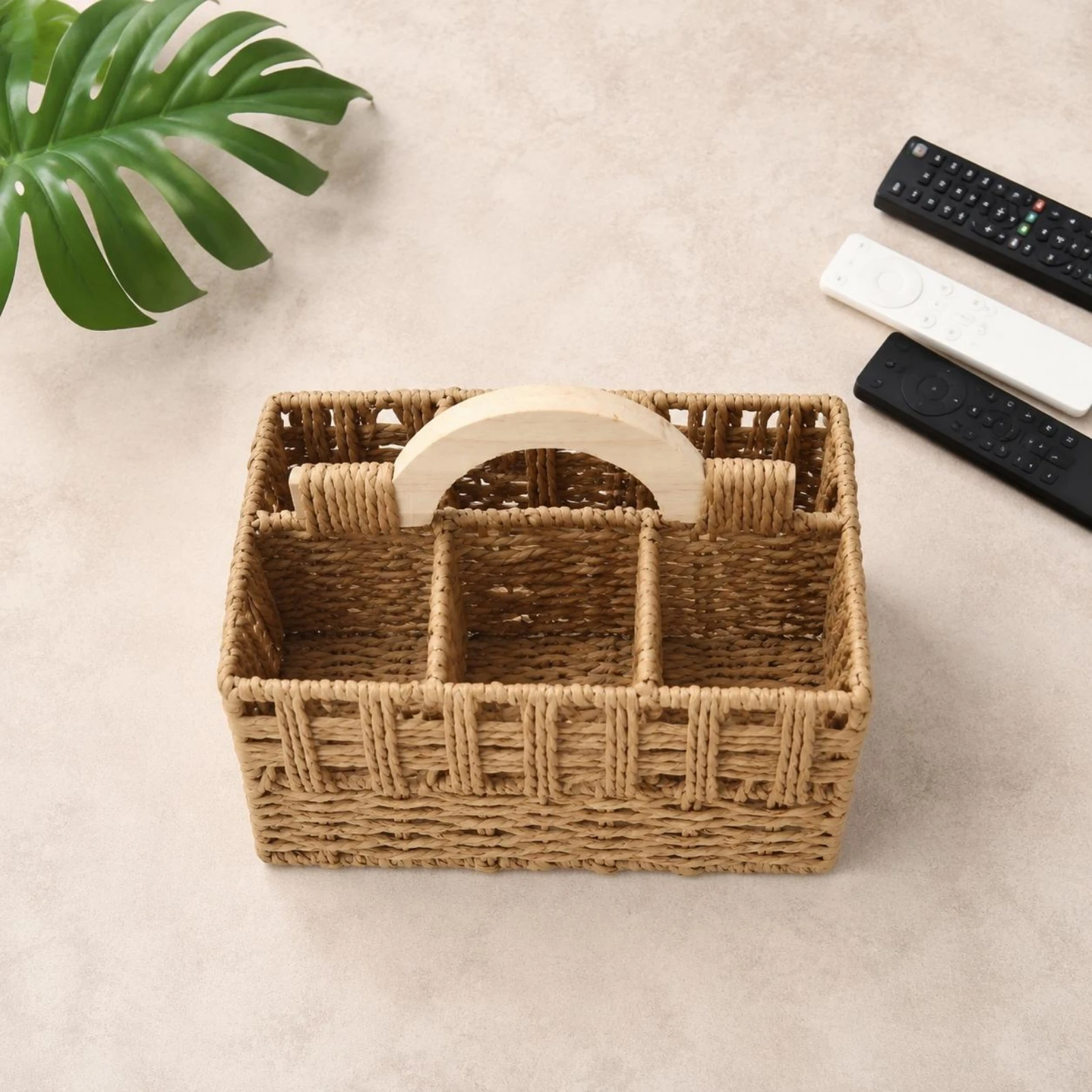 Woven Rope Basket Handwoven Rope Basket with Handle Desk Organizer Portable Airy Design for Office
