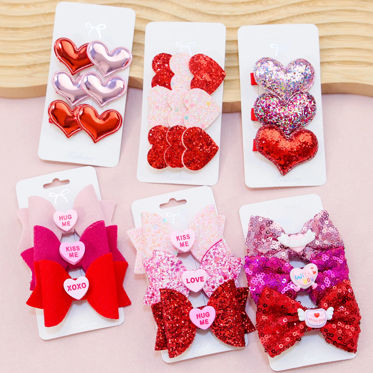 3pcs/set Girls Valentine's Day Hair Bows Kids Hair Clips Heart Bows Barrettes Clips Valentine's Day Bows Party Hair Accessories