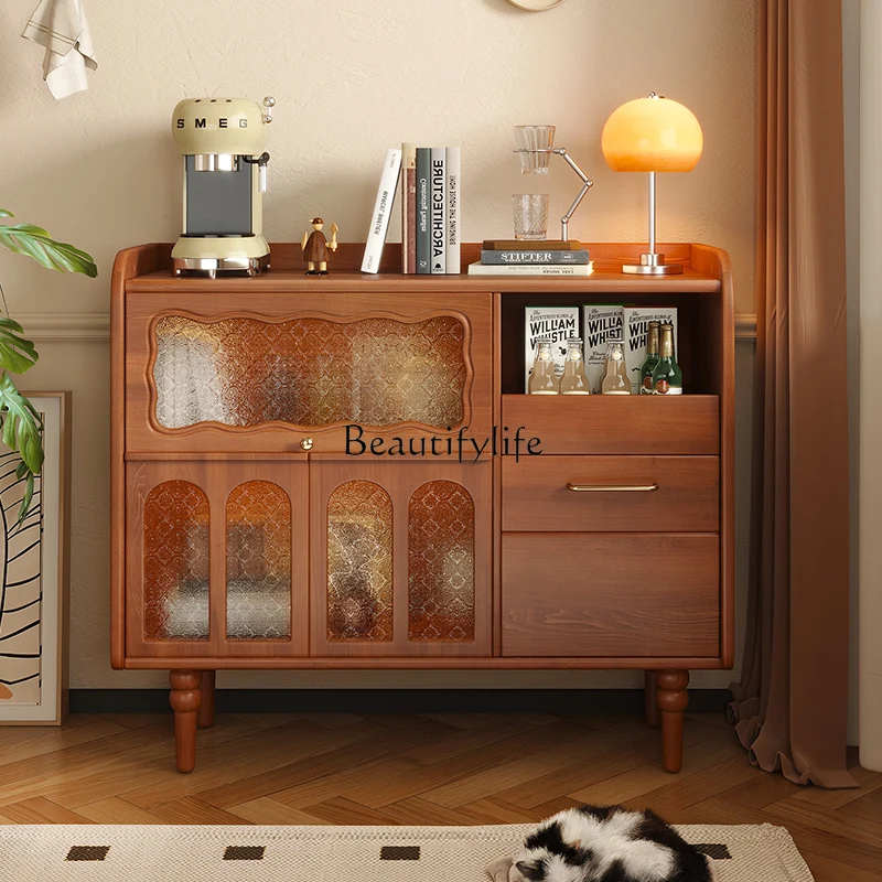 

Mid-Ancient Solid Wood Dining Side Chest of Drawers Wall Integrated French Retro Tea Storage Cabinet