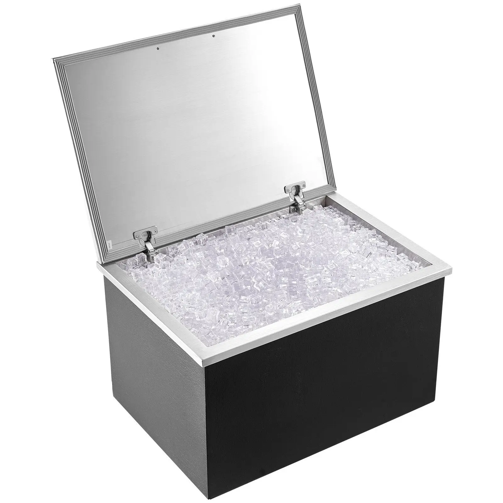 

28"x20"x17" Stainless Steel Ice Chest – 40QT, Hinged Lid – Drain Pipe & Plug – Commercial/Outdoor Use – for Beer/Wine Cooling.