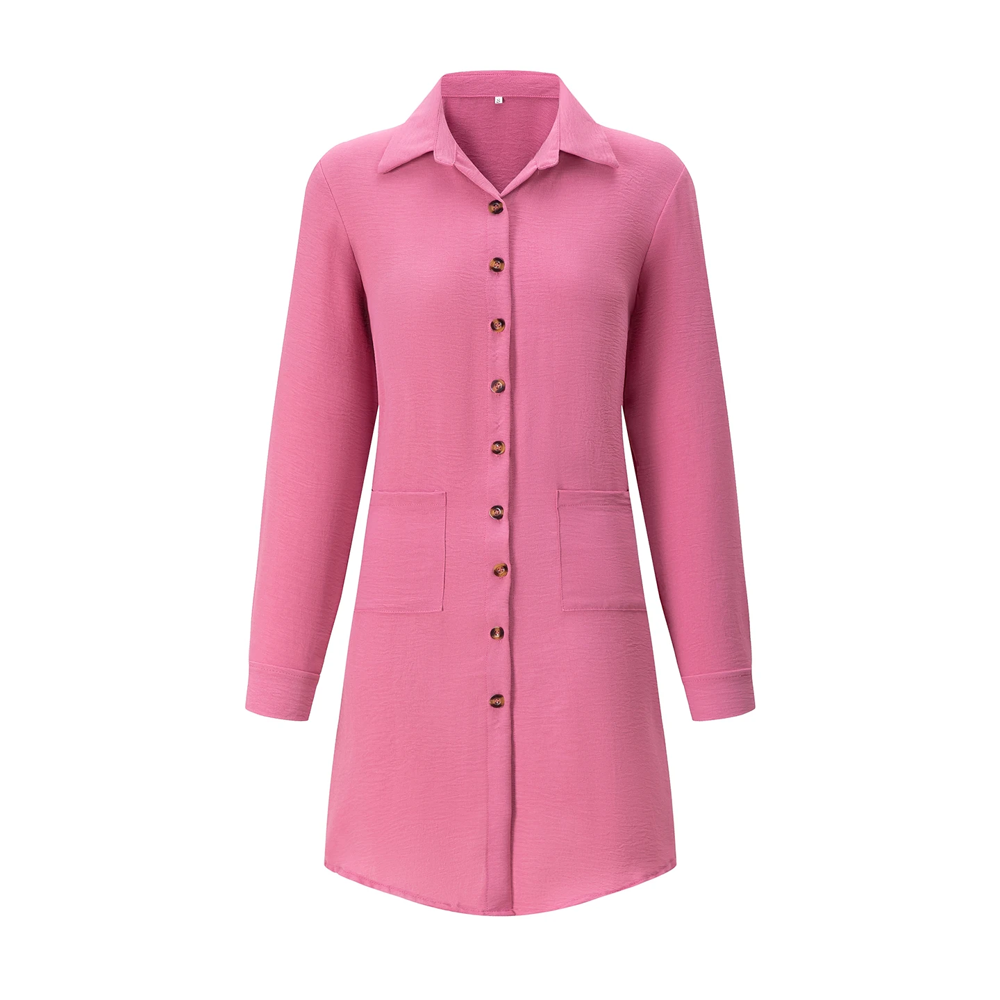 Frühling Sommer Damen Hemdkleid mit Umlegekragen, Locker Geschnittenes Übergroßes Midi-Kleid mit Knopfleiste und Seitentaschen, Lässiges Strandkleid – Detail 22