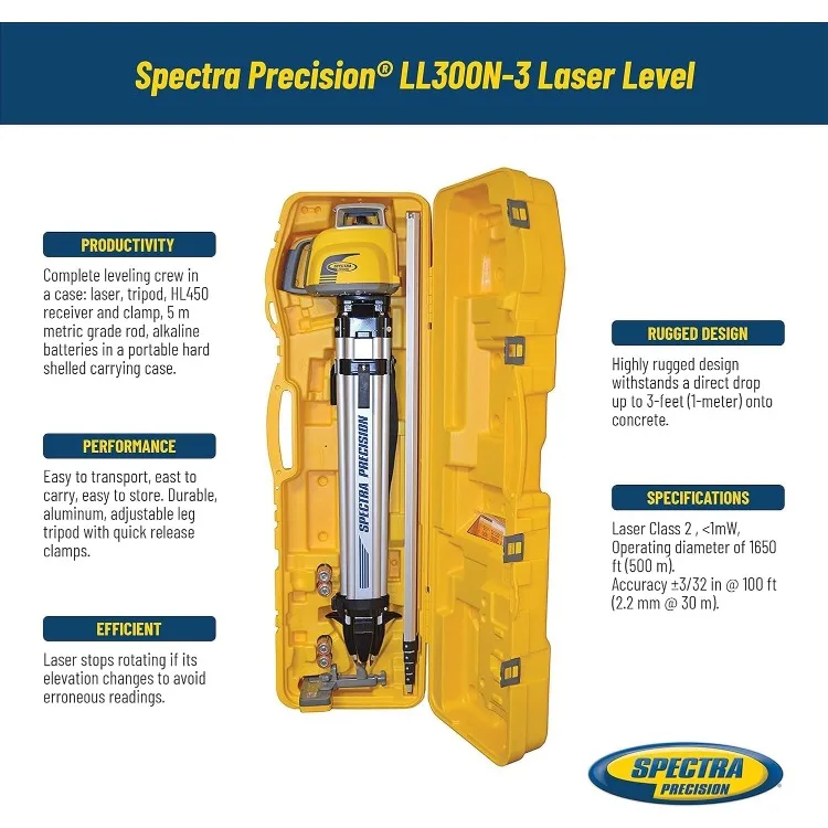 LL300N-3 Laser Level, Self Leveling Kit with HL450 Receiver, Clamp, 4.7 Meter Grade Rod / Metric and Tripod , Black