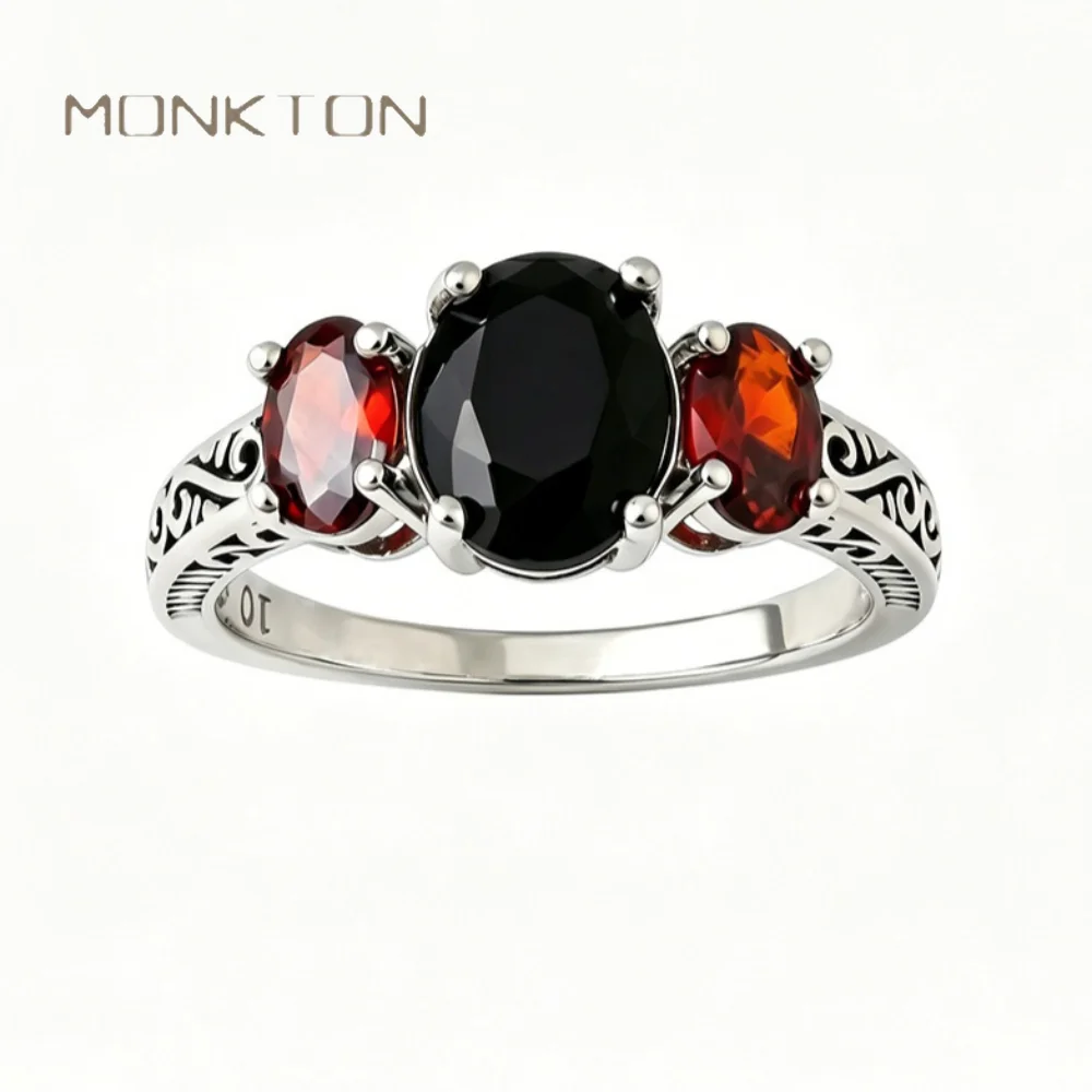 Monkton Oval Zircon Rings for Women Black Red Luxury Vintage Engagement Ring Fashion Jewelry anillos mujer