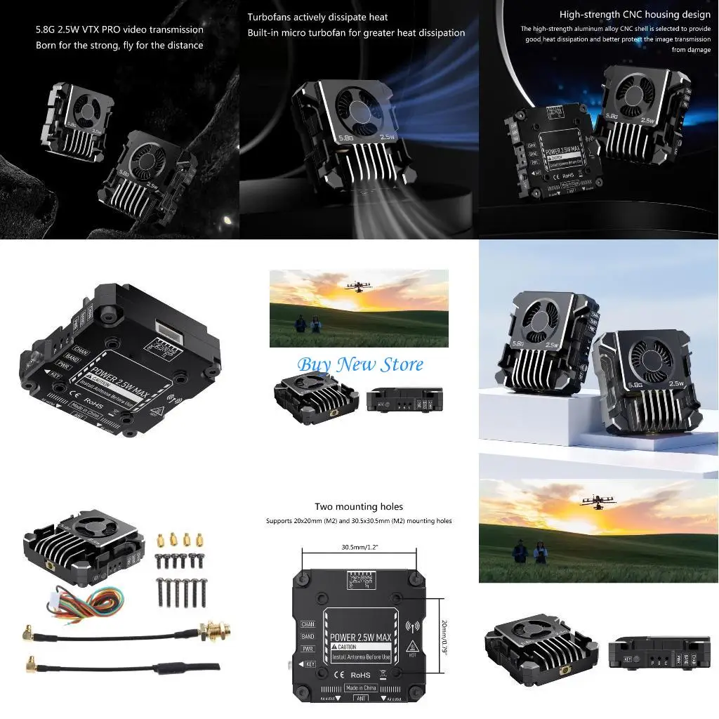 

20CE 1 Set Transmission Module Board Metal Housing Skin 5.8G 2.5W for Long-distanced FPVs Aircraft Replacement