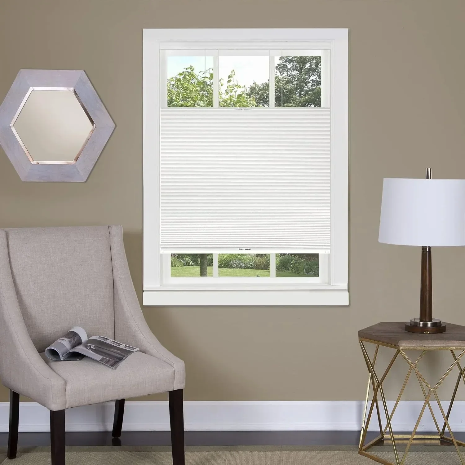 Cordless Cellular Pleated Window Shades - 36 Inch Width, 64 Inch Length - Light Filtering Top-Down Honeycomb Pull Down Blinds