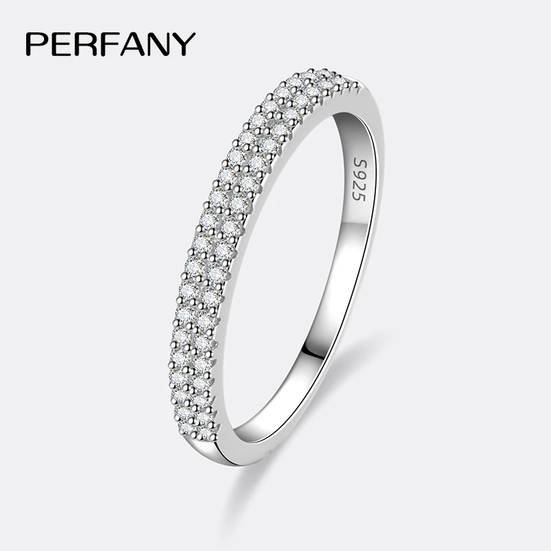 

PERFANY 0.23CT All Moissanite Ring for Women S925 Pure Silver Laboratory Double Row Diamond Eternal Wedding High-end Jewelry