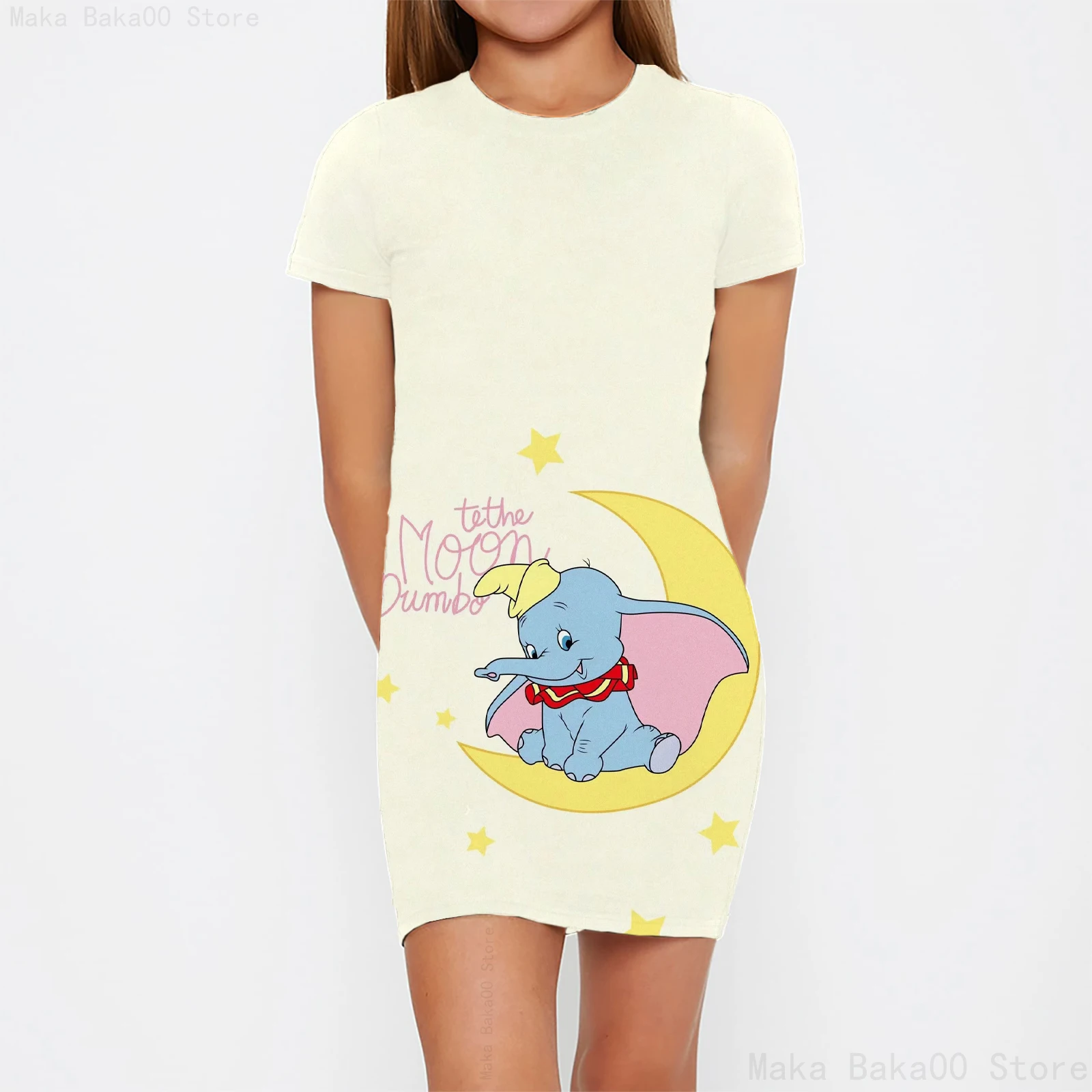 Dumbo print short-sleeved dress sweet Cute cartoon casual tight home dress for children and baby girls nightdress