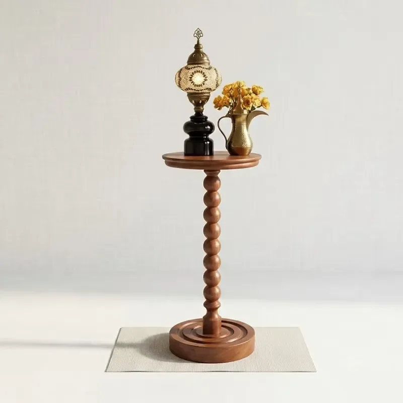 for Tall Ash Wood Sculptural Corner Table Luxury Villa Majlis Pedestal Side Table Bobbin Pillar Round Plant Stand Accent