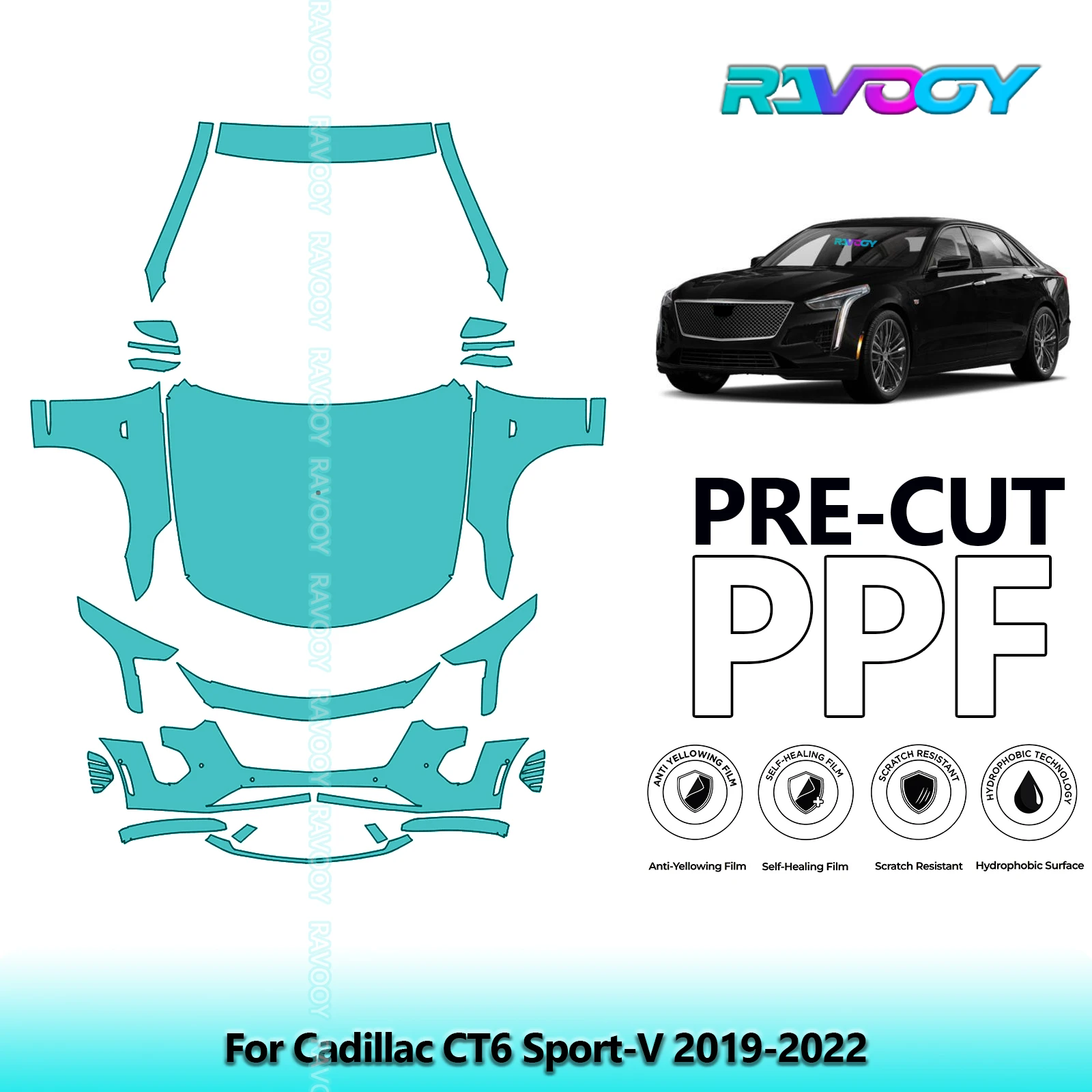 

8.5Mil Precut Paint Protection Film PPF Clear Bra Front Kit For Cadillac CT6 Sport-V 2019-2022