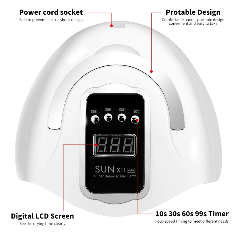 LEDネイルランプ,ドライジェルネイルポリッシュ,66個のLED,タッチスクリーン,タイマー,MAX-UV W,大型パワー