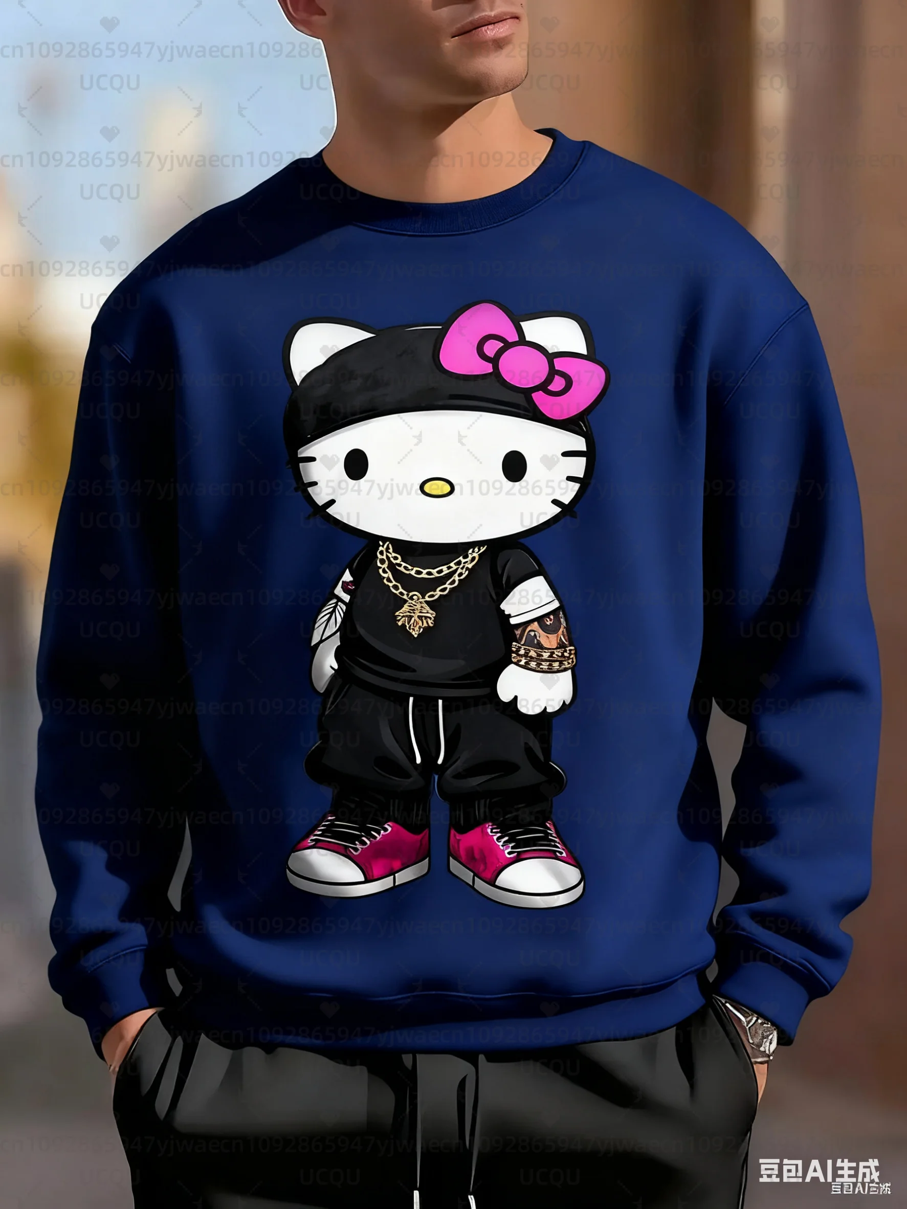 بلوفر رجالي أسود كاجوال للخريف والأنشطة الخارجية بلوفرات نسائية هالو كيتي Racing Graphic Sweatshirt Tops
