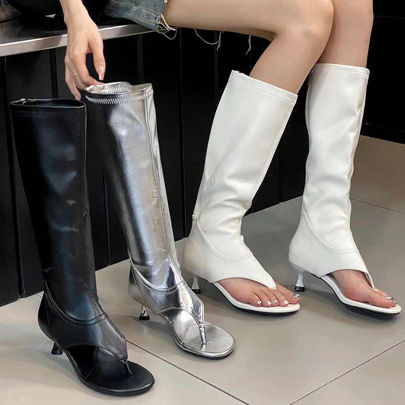 Footwear Womens Knee High Heels Modern Long Boots Ladies Stretch Boots Pumps Female Shoes Sandals Stretch Boots Flip Flops