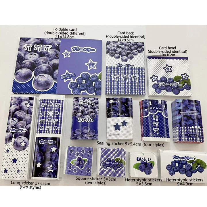 

65pcs-Stickers Greeting Card Folding Card Set-Blueberry Design-used for DIY packaging decorating anime,Kpop, Birthday gifts
