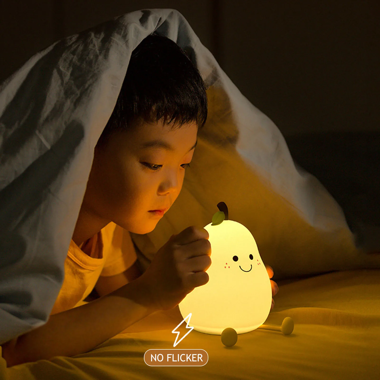 LED Night Light Pear Table Lamp Rechargeable Colorful Dimming Touch Silicone Cute Companion Sleep Decoration Kid Gift