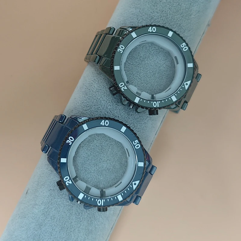 For Armani Ceramic Shell Watchband Set AR70009 AR70010 AR70011 Three Eye Black Ceramic Case Watch Strap Black Blue Green
