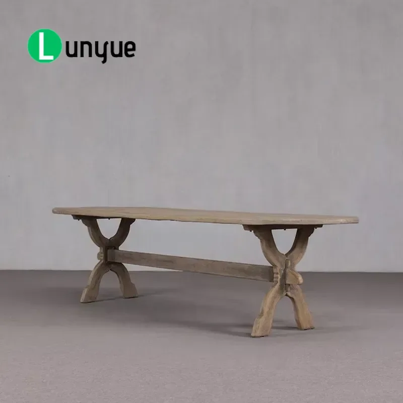 Vintage Reclaimed Solid Wood Dining Table Wabi Sabi Eco Friendly Handmade Farmhouse Luxury Oval Long Leg for Home Kitchen