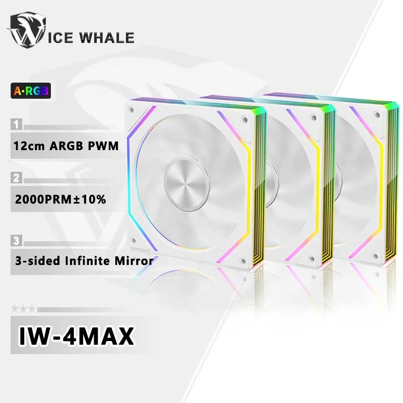 

ICE Whale IW-4MAX ARGB 120mm PC Case Fan 3-Sided Full Screen Infinite Mirror Motherboard Sync 2000RPM PWM CPU Cooler ventilador