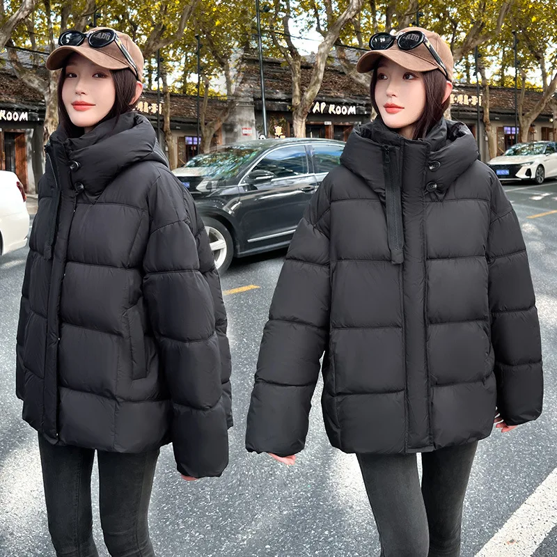 

PinkyIsBlack Casual Cotton Padded Clothes 2025 New Fashion Women's Winter Jacket Coat Thick Loose Solid Color Hooded Outwear
