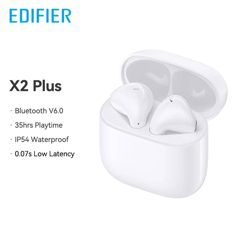 Edifier X2 Plus True Wireless Earbuds TWS Bluetooth Earphone 70ms Low Latency Bluetooth V6.0 IP54 Waterproof 35Hrs Playtime