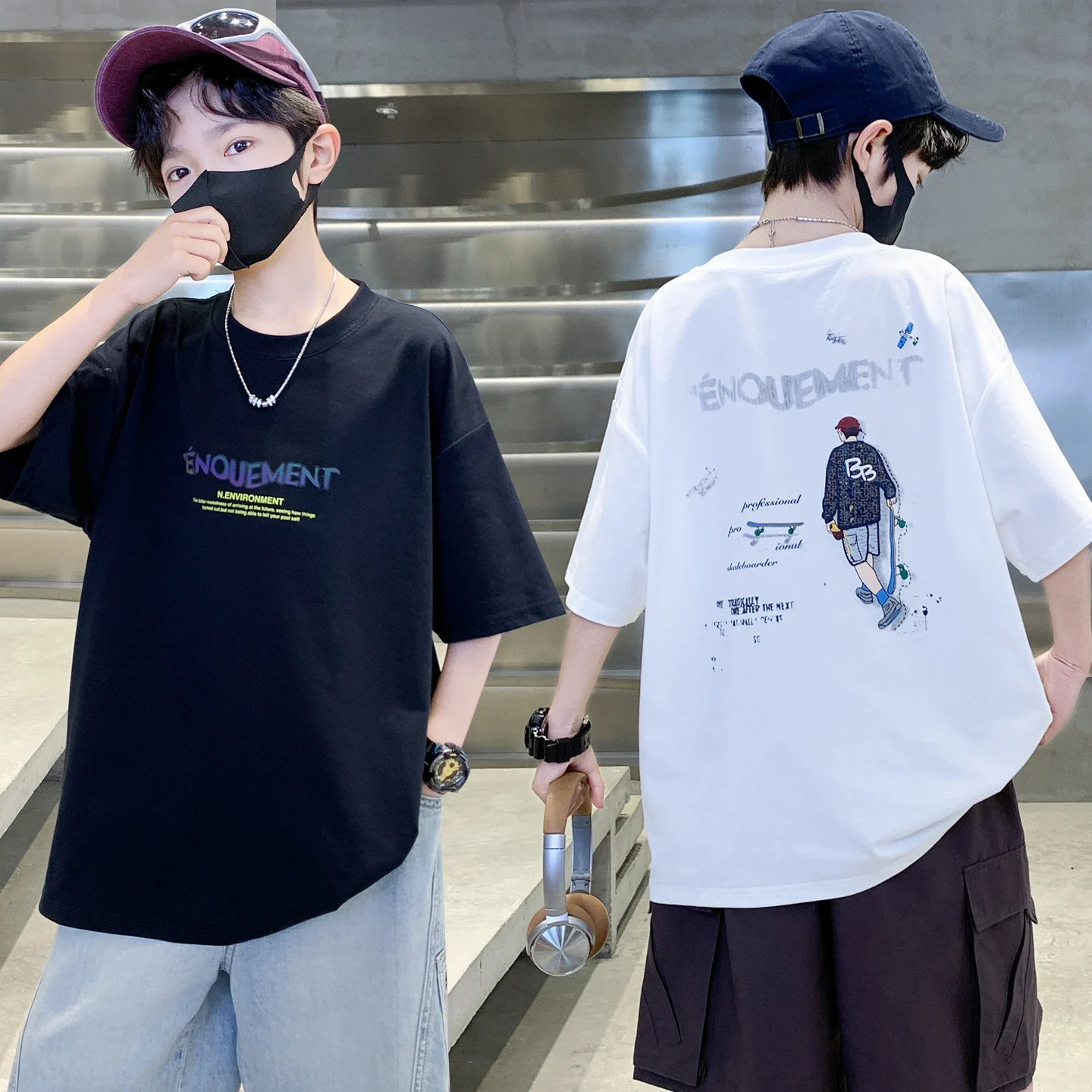 Boys Teen Summer Thin Short Sleeve T-Shirt Cool Feeling Casual Loose Fit round Neck Print Top for Children Ages 5-16Y