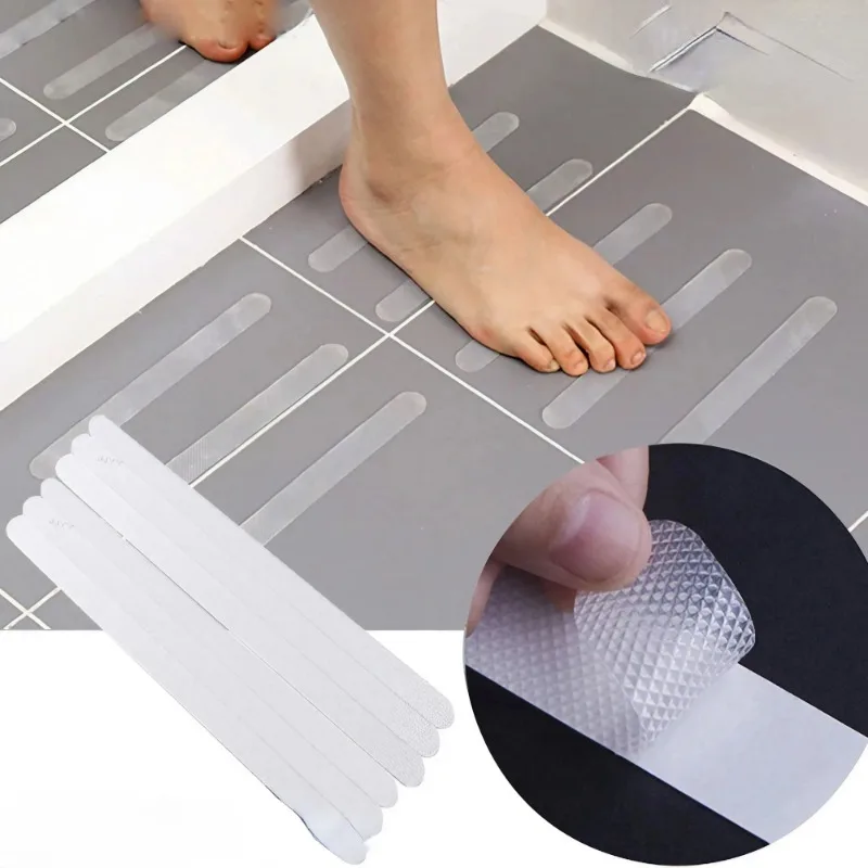 8/16pcs Bathroom Anti-slip Stair Step Self-adhesive Transparent Rubber Peva Anti-slip Frosted Anti-slip Adhesive Tape