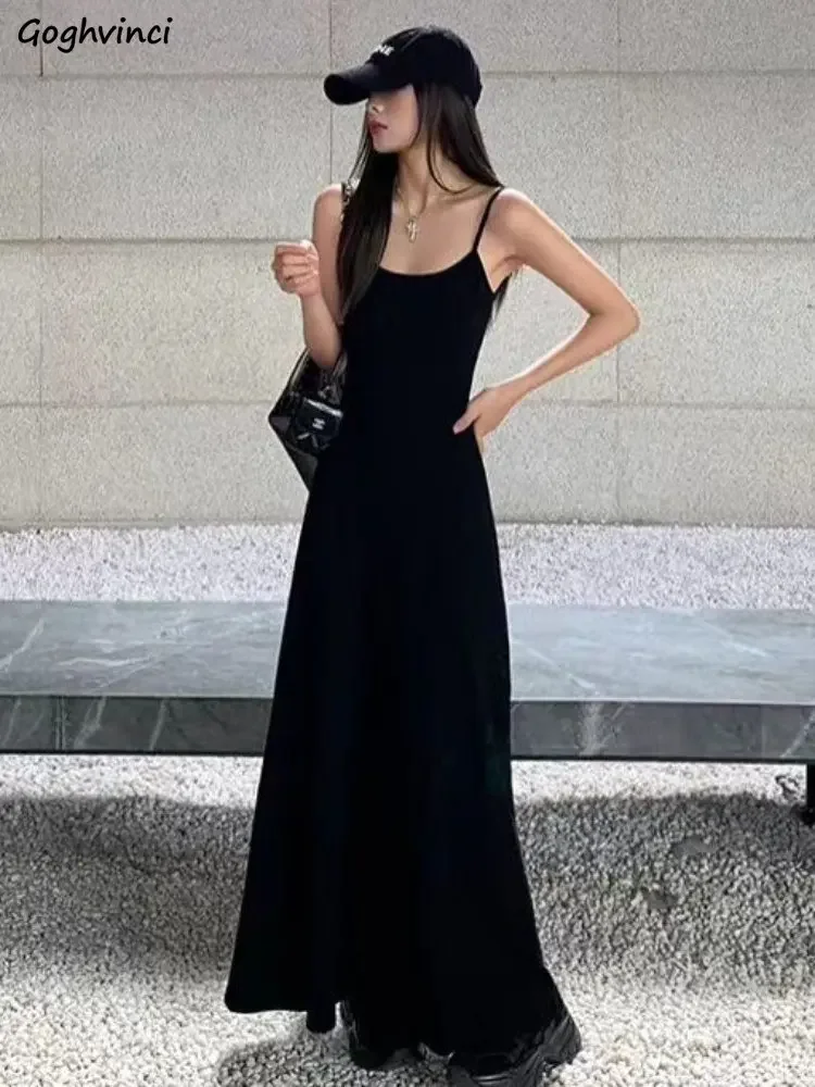 Long Dresses Women Sexy Korean Style Sleeveless Slim Holiday Streetwear Simple Chic Ladies Summer Temper Fashion Korean Vestidos