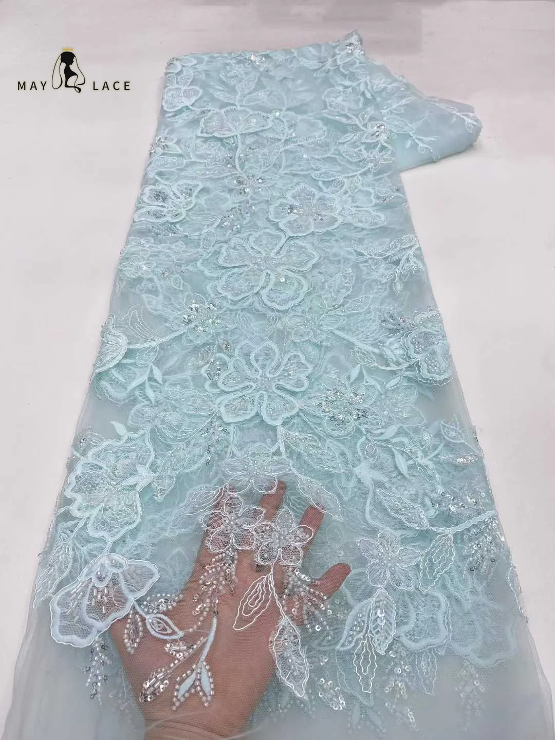 

2026 Luxury French Tulle Net Lace with Sequins and Beads African Nigerian Embroidered Lace Fabric Lace Fabric for Dress Sewing