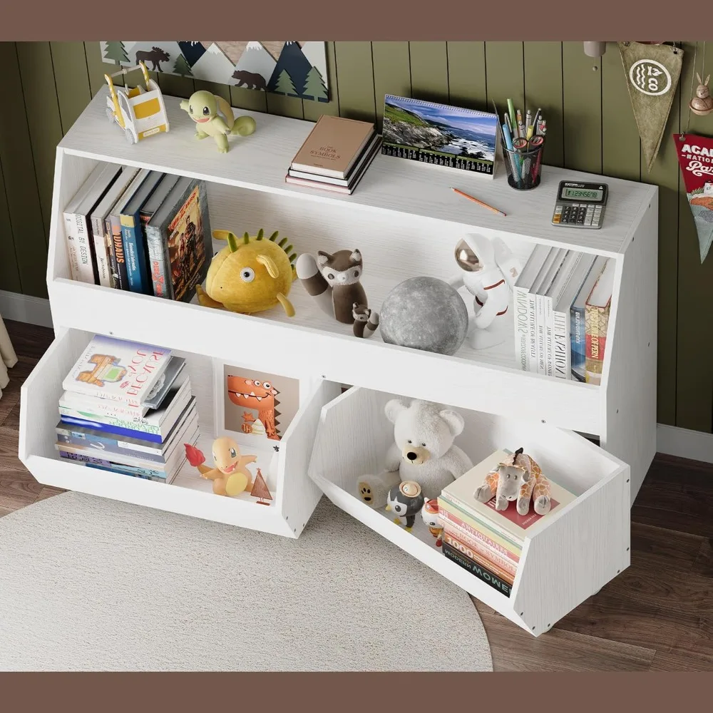 

Toy Storage and Organizer, Kids Bookshelf Boys and Girls Muti-Functional Bookcase and Storage Bin with Moveable Drawers