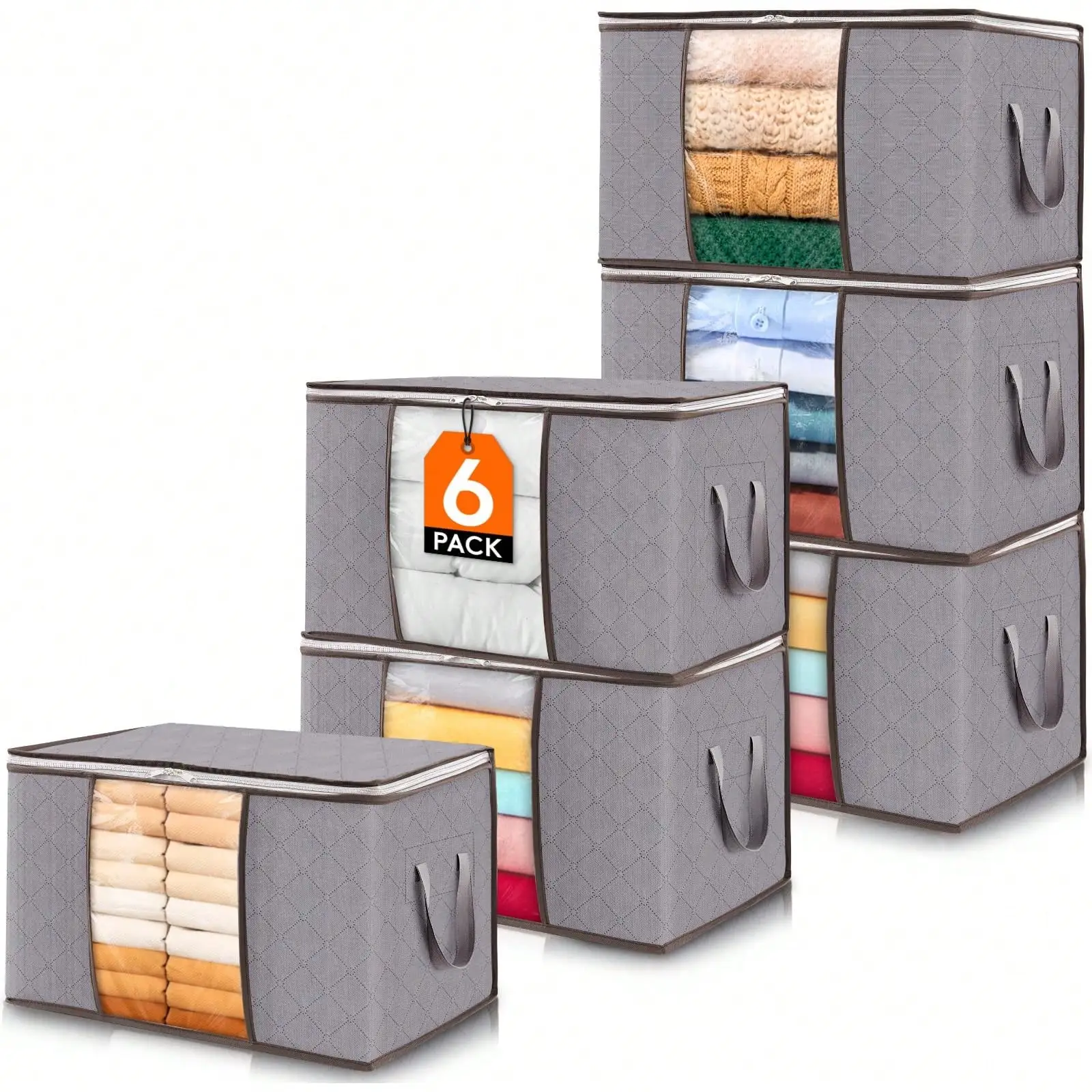 

Набор из 6 складных контейнеров для хранения одежды и организации пространства, коробки для хранения с крышками, контейнеры для одеял с прозрачным окном, для хранения в шкафу