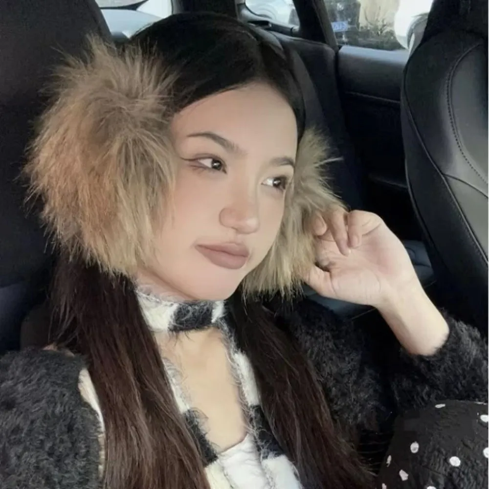 Novo y2k protetores de orelha de pele de vison falso manter quente à prova de vento capa de ouvido proteção fria engrossar protetores de orelha inverno