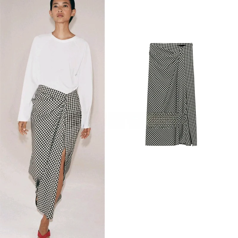 

Новинка весенней коллекции: Женские модные брюки-юбка с высокой талией, боковым разрезом, плиссировкой и молнией, из полиэстера, прямого кроя