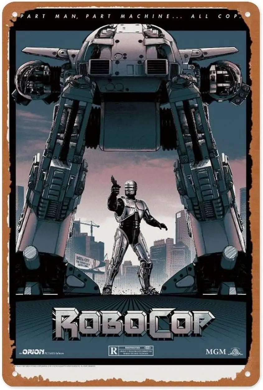 1f, letrero de metal vintage Robocop Vs Ed 209 películas - 8 x 12 pulgadas, letrero para el hogar, bar, pub, garaje, decoración, regalos