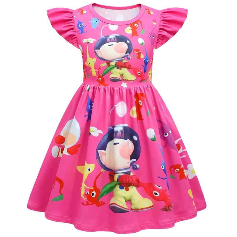 AIAI 2025Girls Dress Summer New Short Game Princess Clothing Pikmin Flying Sleeve Childrens Birthday Party Cosplay