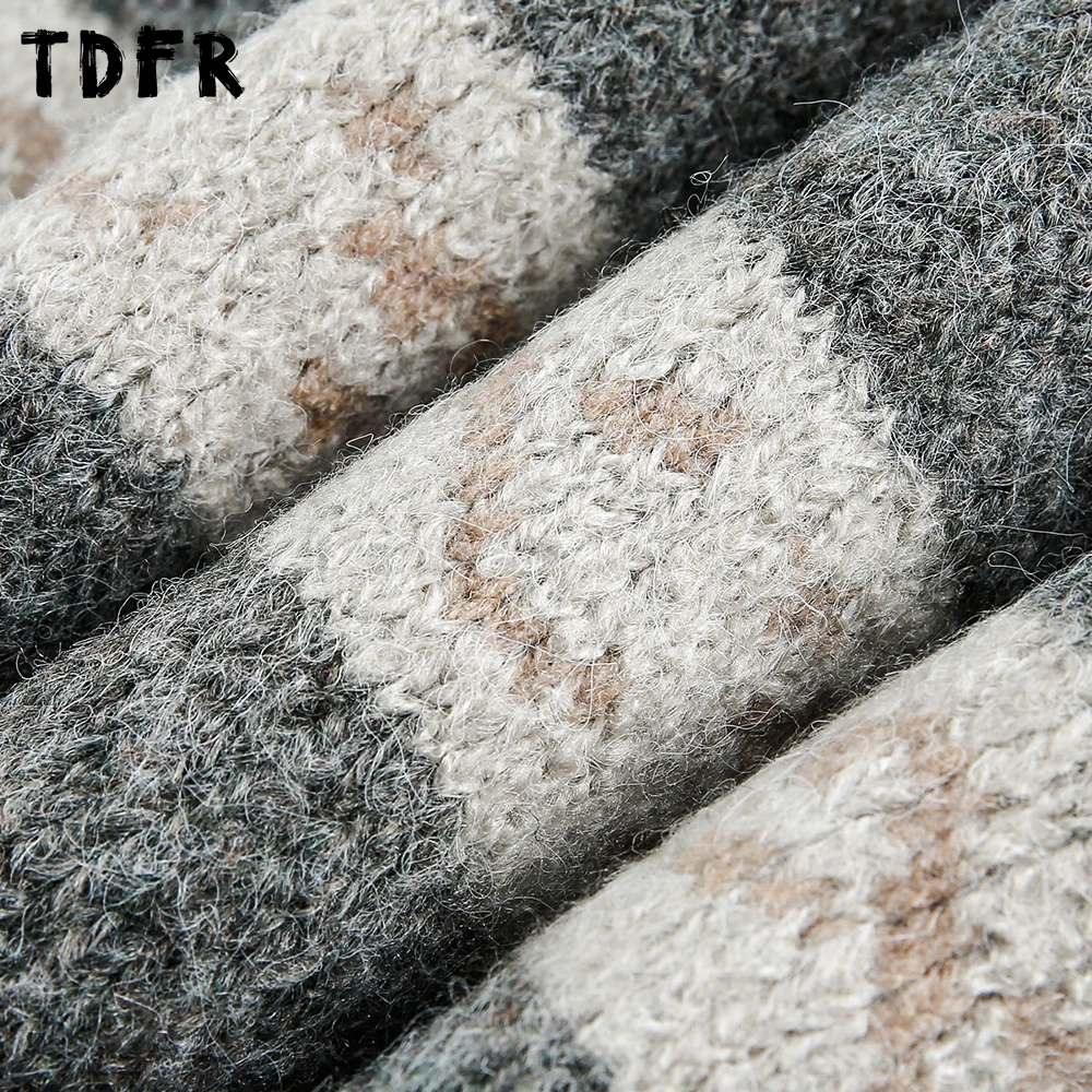 Fair Isle Pattern Sweatercoat Mens Jacquard Spliced Autumn Winter Retro Casual Mock Neck Loose Long Sleeve Knitted Cardigan Man