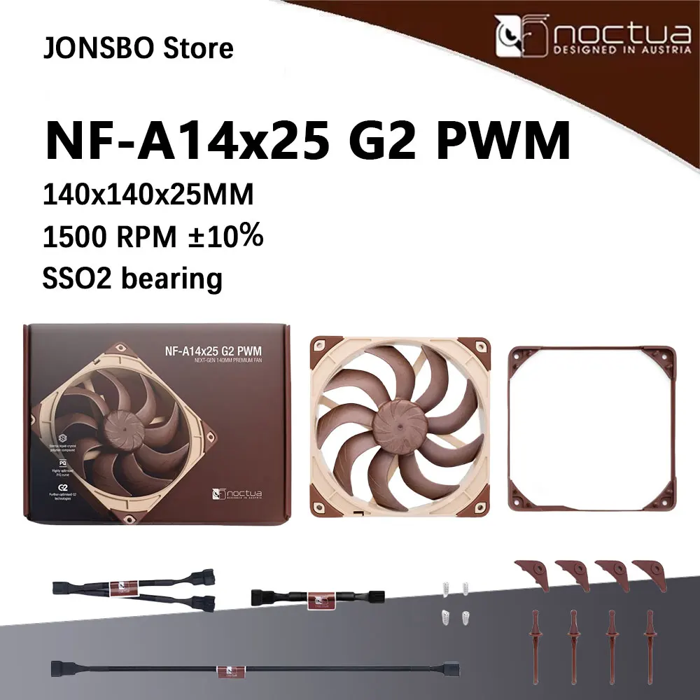

Вентилятор охлаждения корпуса Noctua NF-A14X25 G2 PWM SX2, с амортизирующими накладками NA-AVG2-LR, подшипник 140x140x25 мм/SSO2/1250-1500 об/мин
