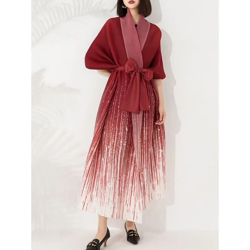 ยุโรปสหรัฐอเมริกายาว Trench Coat Miyake ผู้หญิง PLUS ขนาดแฟชั่นหลวมการพิมพ์สง่างาม Classy Holiday เสื้อผ้า