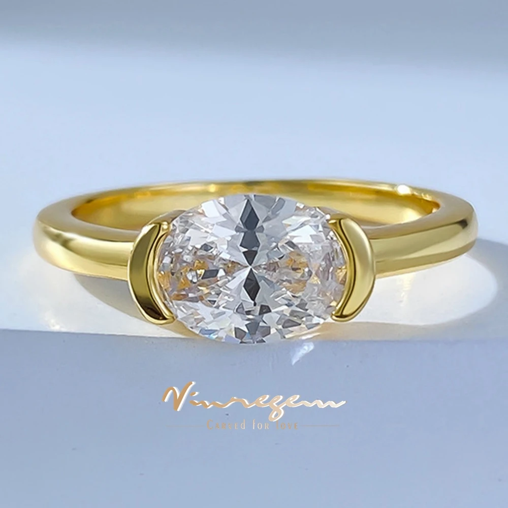 

Vinregem 6*8 MM Oval Cut Lab Created Sapphire Gemstone Engagement Ring Vintage 18K Gold Plated 925 Sterling Silver Fine Jewelry