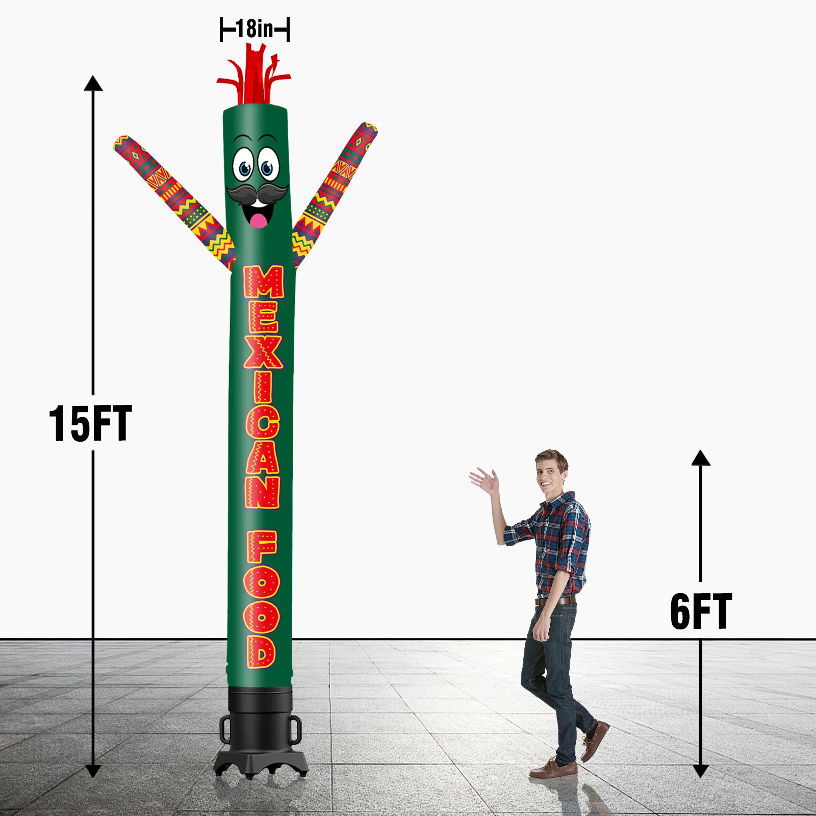 공기 주입식 멕시코 음식 춤추는 가이, 야외 장식 광고, 송풍기 미포함, 6 피트, 10 피트, 15 피트, 20 피트
